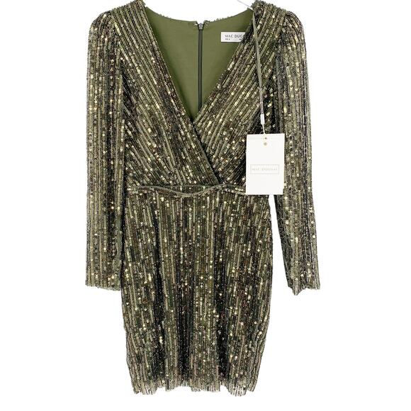 MAC DUGGAL Dress Size 2 Evening Gown Sequin Olive Green NEW V Neck Mini - Picture 6 of 8